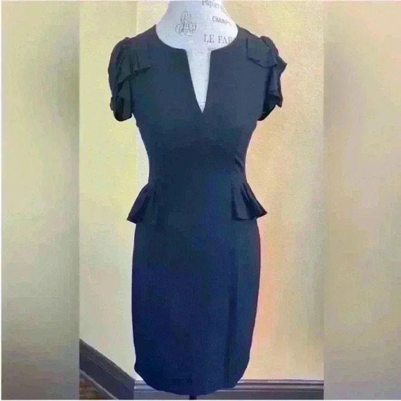 Rebecca Taylor “Daria” Peplum Style Black Dress Size 6 - Picture 6 of 11